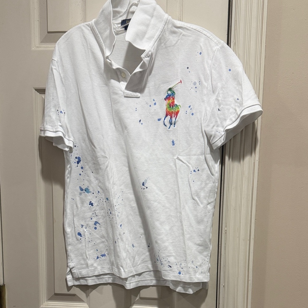 White Polo Men’s Shirt with Colorful Logo